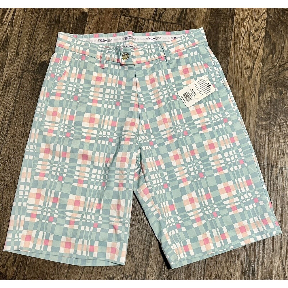 New! FlowGolf Flow Society Golf Men's‎ Shorts Size 30 Wild Fun Pastel Plaid 229